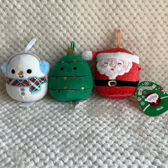 Set of 3 Kellytoy Squishmallows Christmas Ornaments Tree Santa Snowman Plush Toy - Picture 2 of 9